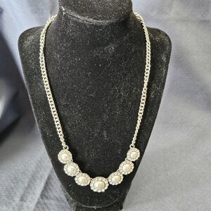 Lane Bryant Faux Pearl Rhinestone Statement Necklace Thick Chain